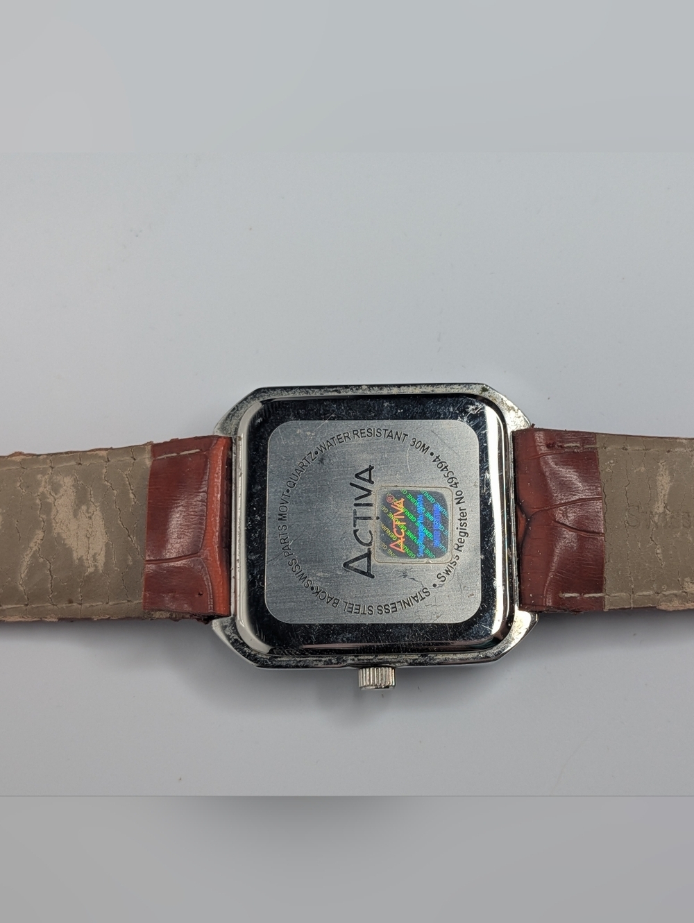 Vintage Activa Watch Swiss Rhinestone Crystal Bezel Brown Faux Croc Strap 30M - Picture 4 of 11